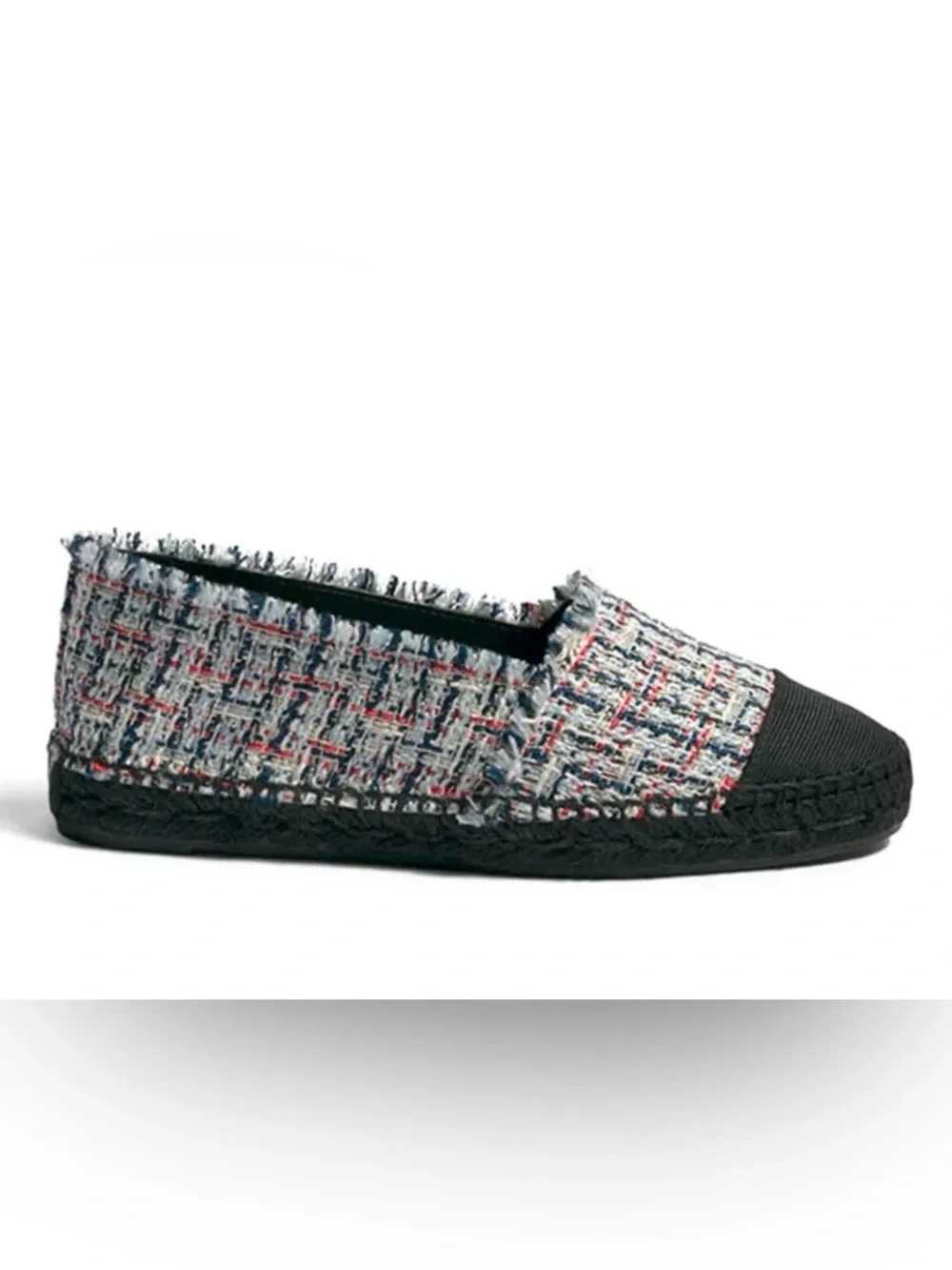 Castaner Multicolor Tweed Espadrille Flats with Black Cap Toe